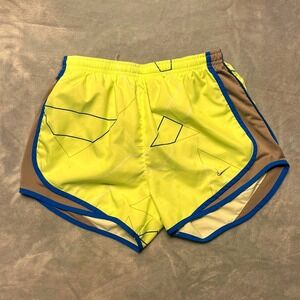 Nike Dri-FIT Womens Running Shorts Athletic Neon‎ Geo Print Blue Trim Size S